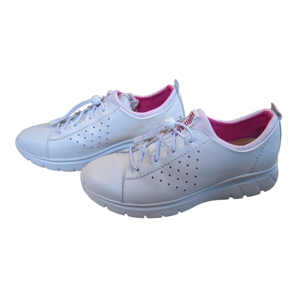 Samuel Hubbard Flight white with pink elastic lace leather sneakers, size 8,EUC - Picture 5 of 9